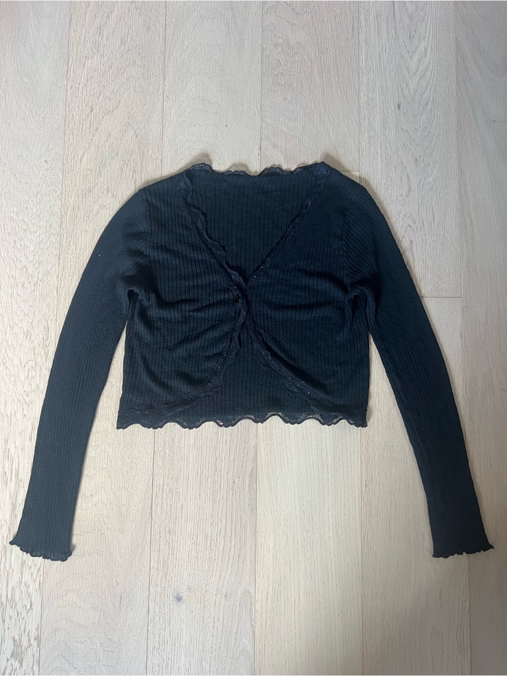 Black Ribbed lace button-up cardigan